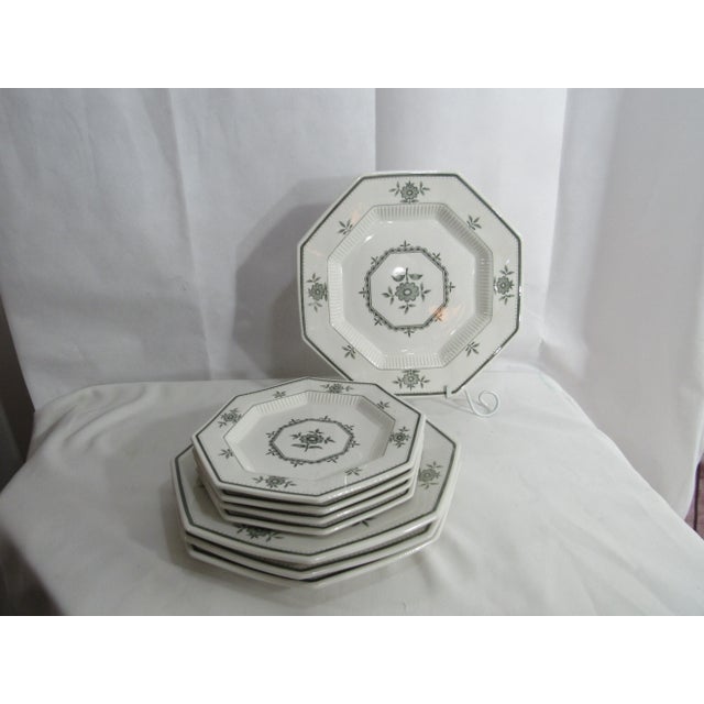 Here we have 8 plates of Independence Ironstone from Japan in a deep grayish green color, 4 eight inch salad / dessert...
