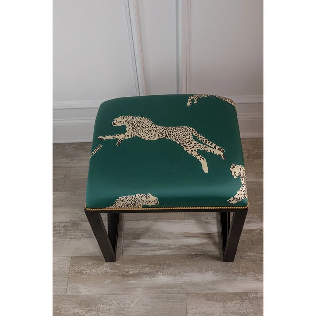 Black Scalamandre Maison by Port 68 Medallion Black with Leaping Cheetah Evergreen Single Bench For Sale - Image 8 of 10