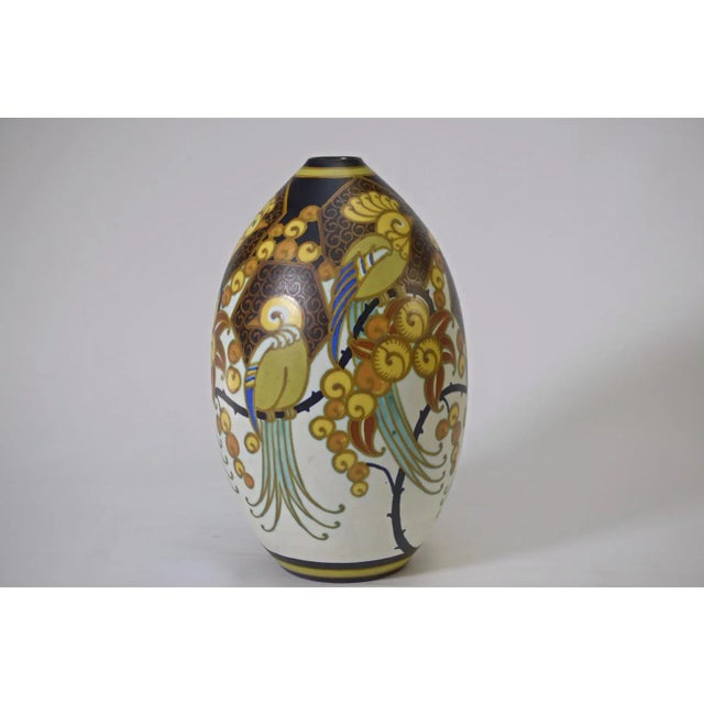 Art Deco Ceramic Porcelain Vase Birds of Paradise by Jan Wind, 1920s For Sale - Image 9 of 12