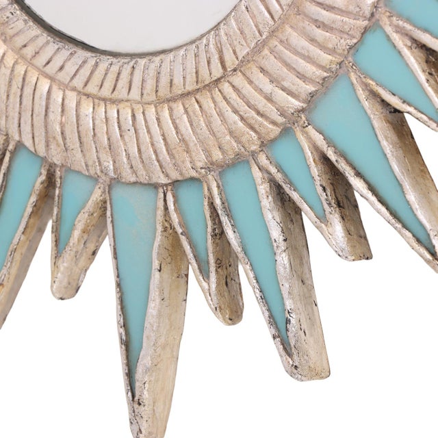 Glass Turquoise Resin and Silver Leaf Convex Mirror in the Manner of Line Vautrin For Sale - Image 7 of 7