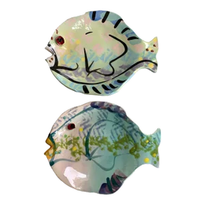 Set of 2 Vintage Fish Bowls Hand Painted