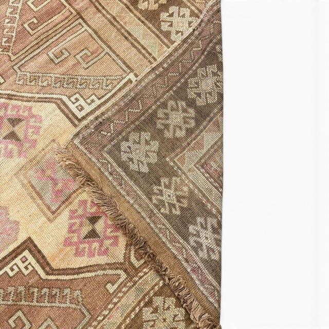 Tribal Vintage Kars Runner | Geometric Medallions in Warm Neutrals | 5x13 For Sale - Image 3 of 4
