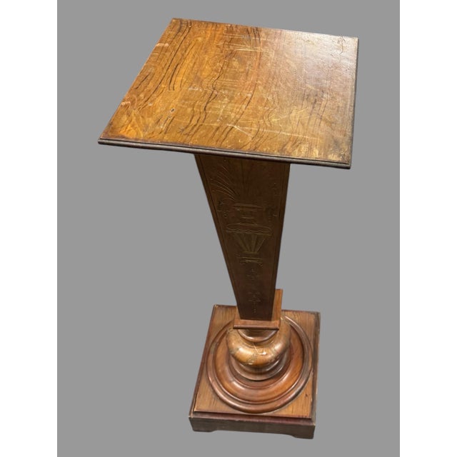 Antique Victorian Walnut Floral Incised Carved Display Sculpture Pedestal Stand For Sale - Image 4 of 9