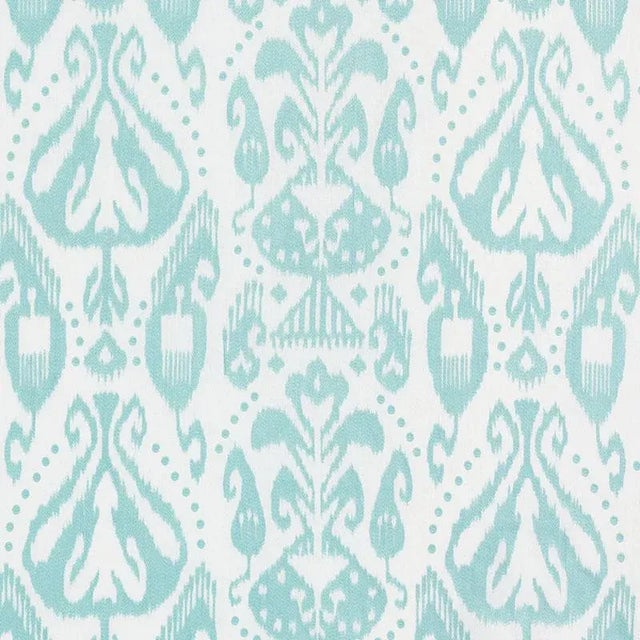 Sample - Schumacher Kiva Embroidered Ikat Fabric in Sky For Sale