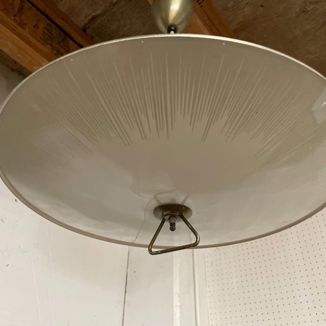 Mid-Century Modern Vintage MCM 18" Brass Pull-Down Saucer Pendant Light For Sale - Image 3 of 6