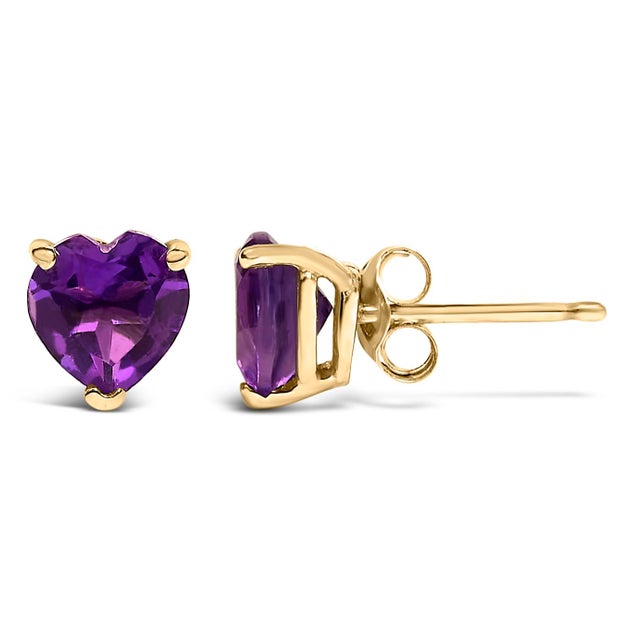 Contemporary 14K Yellow Gold 5MM Heart Cut Amethyst Solitaire Stud Earrings For Sale - Image 3 of 5