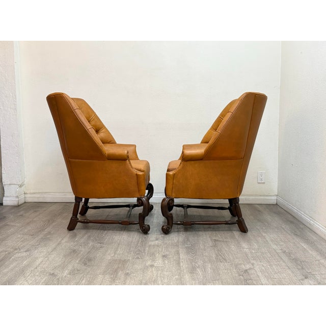 Animal Skin Pair of Chesterfield Style Leather Wingback Chairs For Sale - Image 7 of 11