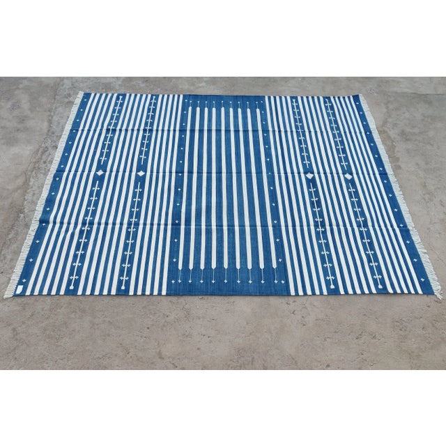Handmade Royal Blue and White Cotton Striped Rug Chairish