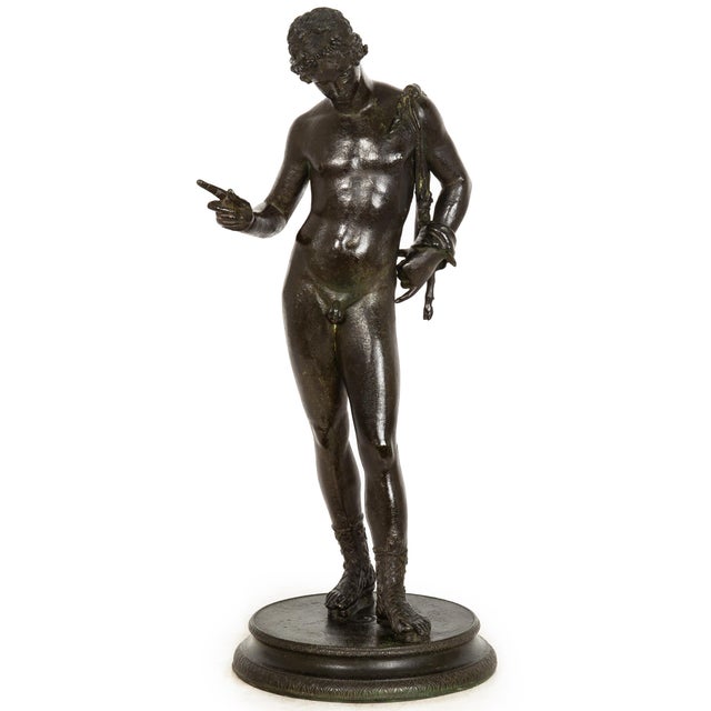 Grand Tour Fine Italian Grand Tour Antique Bronze Sculpture of “Narcissus” After Antiquity For Sale - Image 3 of 18