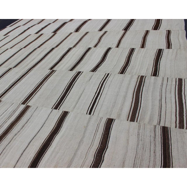 Mid 20th Century Large Vintage Turkish Kilim Rug With Vertical Stripes in Cream and Brown Stripes For Sale In Atlanta - Image 6 of 13