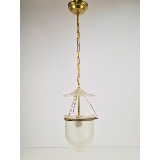Vintage Brass and Mounted Glass Hundi Lantern Bell Lamp, 1950s For Sale - Image 9 of 13