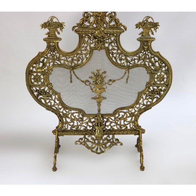 Metal Ornate Antique French or Italian Style Victorian Heavy Cast Brass Fireplace Screen For Sale - Image 7 of 9