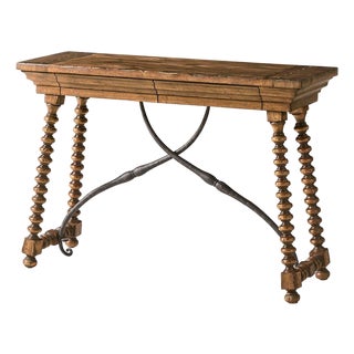 Rustic Farmhouse Spool-Leg Console Table For Sale