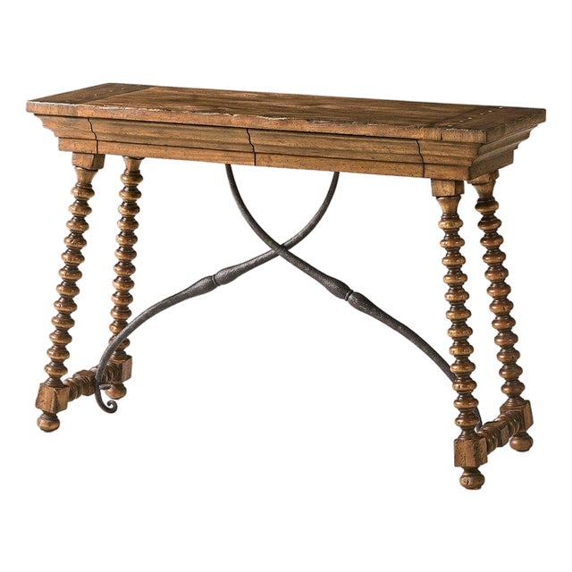 Rustic Farmhouse Spool-Leg Console Table For Sale