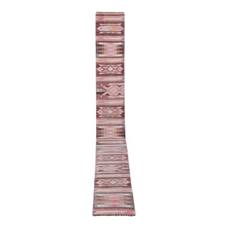 1960s Vintage Striped Turkish Kilim Runner Rug 2'4'' X 20'1'' For Sale