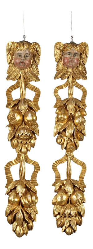 Carved and Gilded Wooden Pilasters, Set of 2