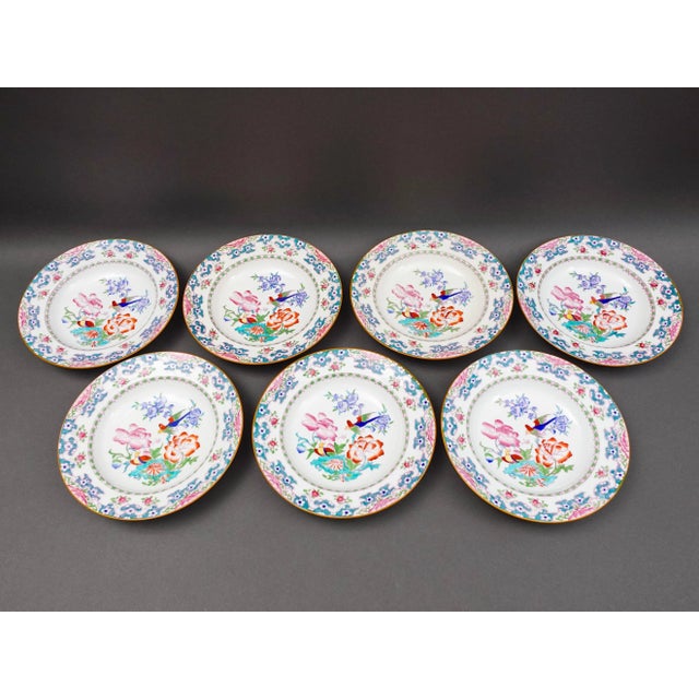 Minton England For Tiffany & Co. B894 Floral Bird Rimmed Soup Bowl Set Of 7. Measures approximately 8 1/4" diameter, 1...