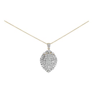 14K White and Yellow Gold 2.00 Cttw Diamond Cluster Pear Shaped Pendant Necklace (G-H Color, SI2-I1 Clarity) -20" Inches For Sale