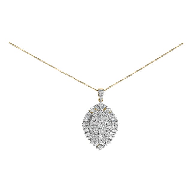 14K White and Yellow Gold 2.00 Cttw Diamond Cluster Pear Shaped Pendant Necklace (G-H Color, SI2-I1 Clarity) -20" Inches For Sale