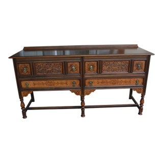 1930s Vintage Berkey & Gay 2 Tone Walnut Carved Wood Burl Beaded Sideboard Jacobean Gothic For Sale