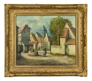 Delacour, The Village, Late 19th Century, Oil on Canvas, Framed