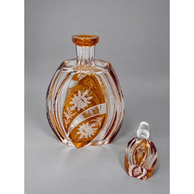 19th Century 19th Century Art Deco Bohemian Artisan Amber Cut Crystal Decanter For Sale - Image 5 of 9