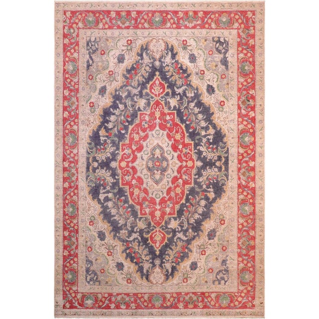 1990's Vintage Blue/Red Wool Rug - 7'10'' X 10'8'' For Sale - Image 10 of 10
