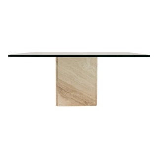 Italian Travertine & Glass Coffee Table, c.1970s For Sale