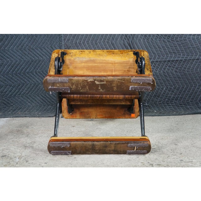 Antique American Solid Maple Classroom School Desk Cast Iron Flip-Up Chair Combo For Sale - Image 18 of 18