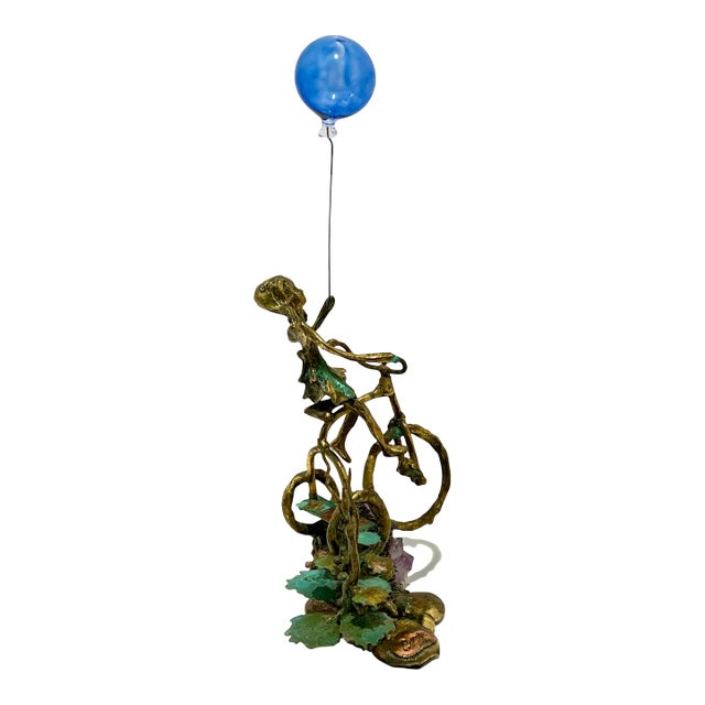 1970s Girl on Bike With Balloon and Amethyst - Mixed Media Sculpture For Sale