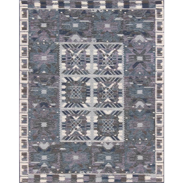 Scandinavian Flat-Weave Rug, Gray Blue Charcoal by Keivan Woven Arts 8'3 X 10'4 For Sale - Image 13 of 13