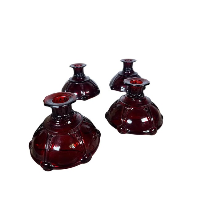 Ruby Red Vintage Anchor Hocking Royal Ruby Red Candlestick Holders, Set of 4 For Sale - Image 8 of 11