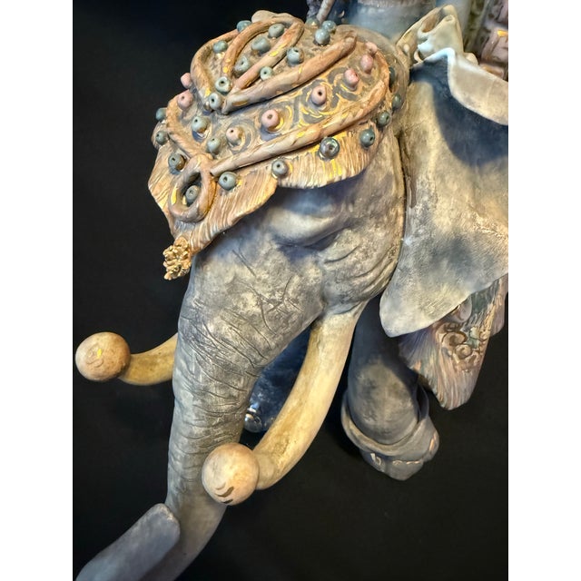 1950s Vintage Ceramic Elephant Cachepot Planter With Mahout Rider For Sale - Image 5 of 8