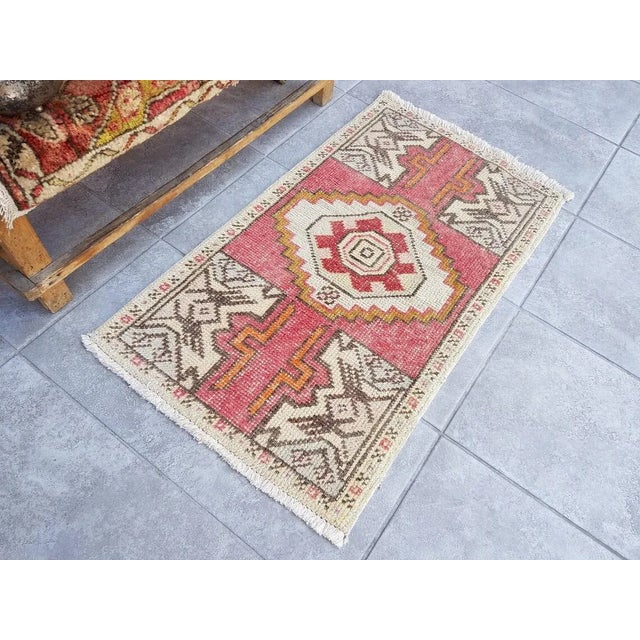 Farmhouse 1950s Red, Orange, Cream Faded Oushak Rug For Sale - Image 3 of 10