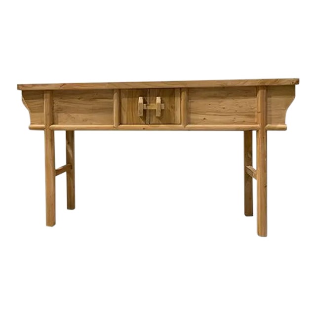 Asian Natural Wood Console Table For Sale