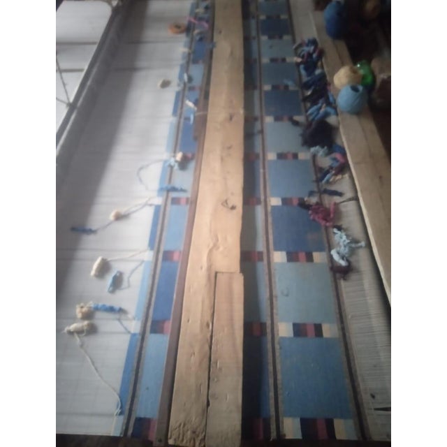 Handmade Cotton Vegetable Dyed Rug, Blue Cream, Pink and Brown Checked Dhurrie - 10'x14' For Sale - Image 11 of 12