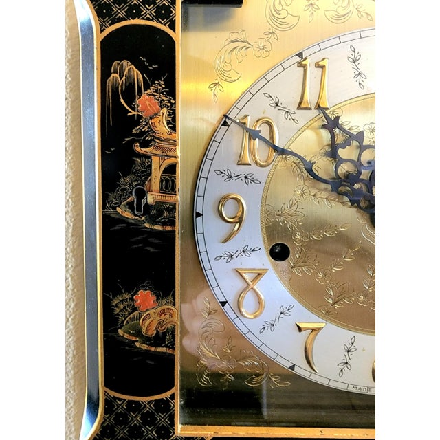 Chinoiserie Elegant Elliott of London Modern Black Chinoiserie Long Case Clock For Sale - Image 3 of 12