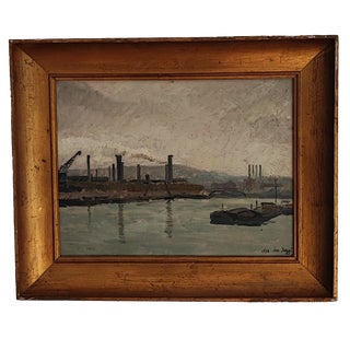 Lucien Jaggi, Port fluvial et péniches, 1928, Oil on Canvas, Framed For Sale