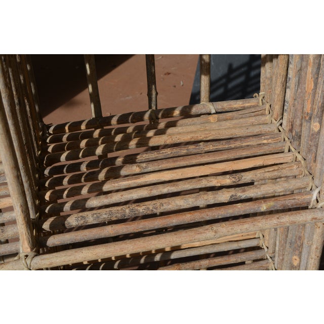 Camel Vintage Rustic Twig Wood & Rawhide Arched Wall or Floor Shelf Shelving For Sale - Image 8 of 14