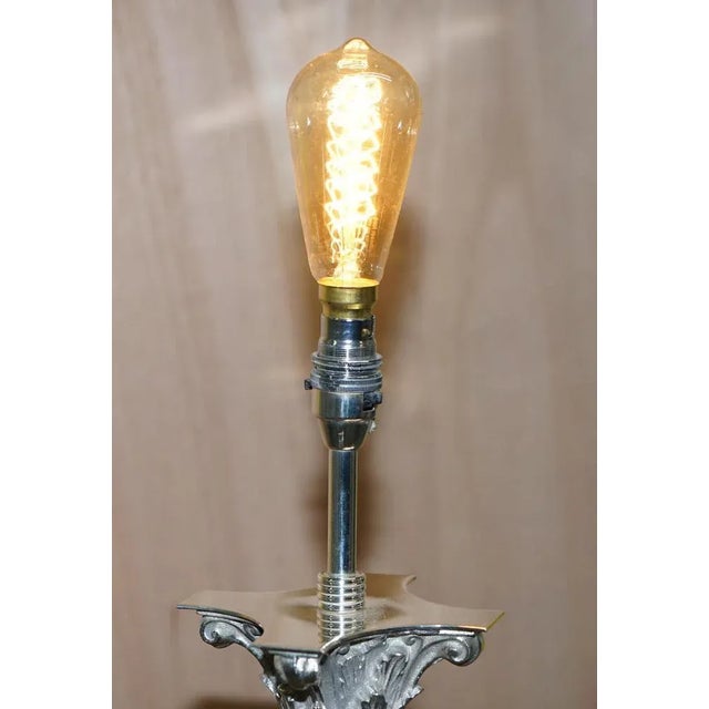 Vintage Silver-Plated Corinthian Pillar Floor Lamp with Paw Feet For Sale - Image 9 of 15
