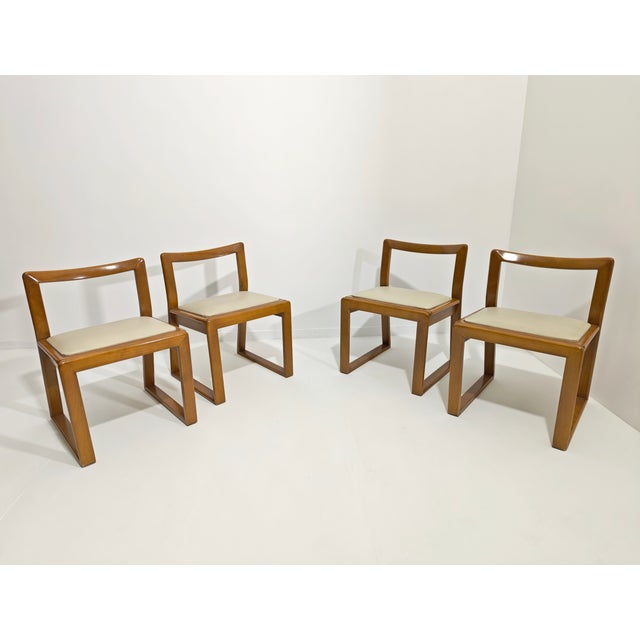 1970s Curved Wood Chairs with Leather Seats, Italy, 1970s, Set of 4 For Sale - Image 5 of 12