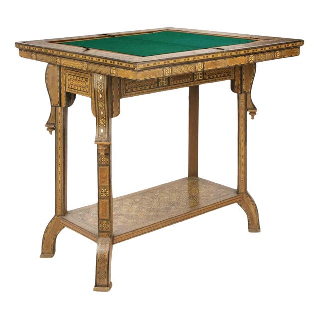 Vintage Wood Game Table with Inlaid Design, Italy, Early 20th Century For Sale