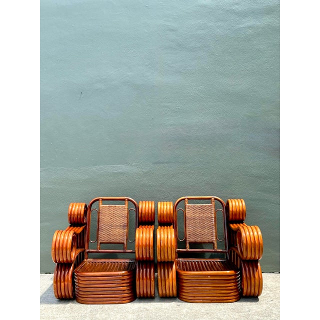 Brown Vintage Italian Sculptural Rattan and Cane Lounge Chairs - A Pair For Sale - Image 8 of 18
