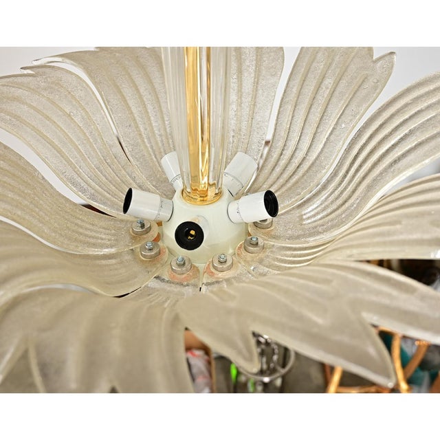 Metal Vintage Murano Glass Palmette Suspension Light For Sale - Image 7 of 9