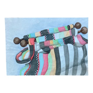 1970’s Original Contemporary Watercolor Painting Fabric Knitting Bag For Sale