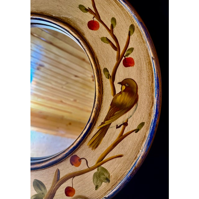 Off-white Mid 20th Century Decorative Bird and Berry Wall Mirror For Sale - Image 8 of 12