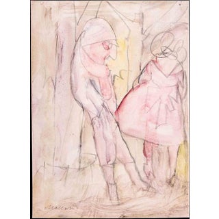 Mino Maccari, The Couple, 1970, Pencil and Watercolor For Sale