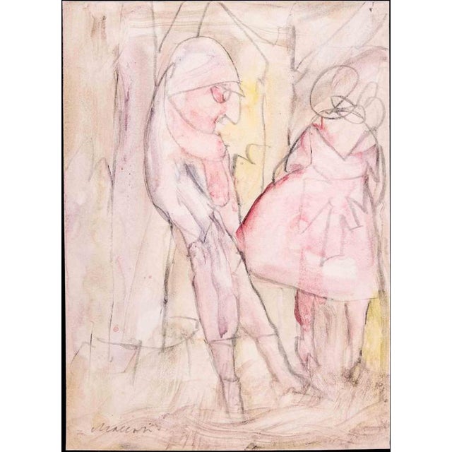 Mino Maccari, The Couple, 1970, Pencil and Watercolor For Sale
