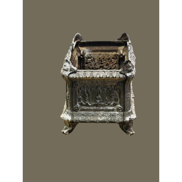 Late 19th Century Antique French Cast Iron Garden Urn With Ornate Detailing For Sale - Image 5 of 12