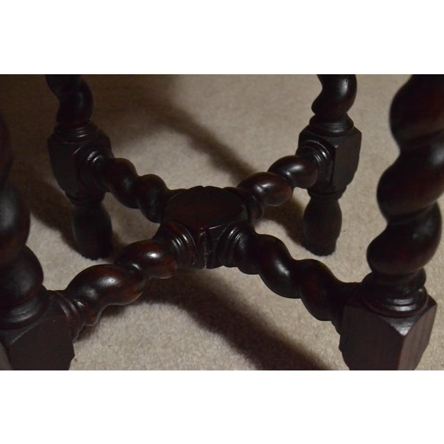 Brown Antique Octagon Sofa Table Carved Dark Oak Barley Twist Louis XIII Jacobean John A. Colby & Sons For Sale - Image 8 of 11